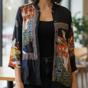 Dressori Crane Jacket Blouse Button Up Asian Vintage Colorful XS